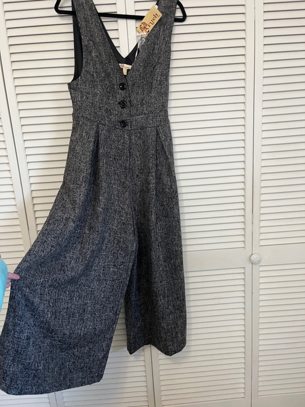Vintage Aryeh for Anthropology Deep V Wide-Leg Jumpsuit in Charcoal NWT
